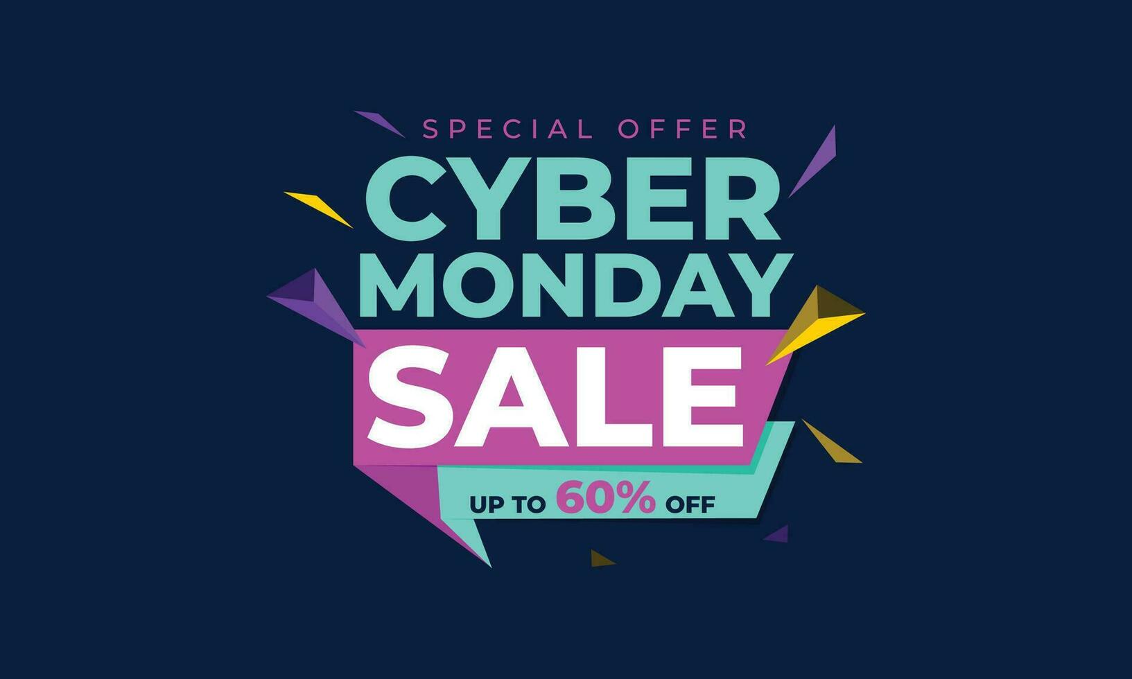Cyber Monday Colorful Neon Style Super Sale Web Banner. Cyber Monday Sale Special Offer Social Media Post Design. Business, Promotion, and Advertising Vector Template. Seasonal Offers Mega Big Sale