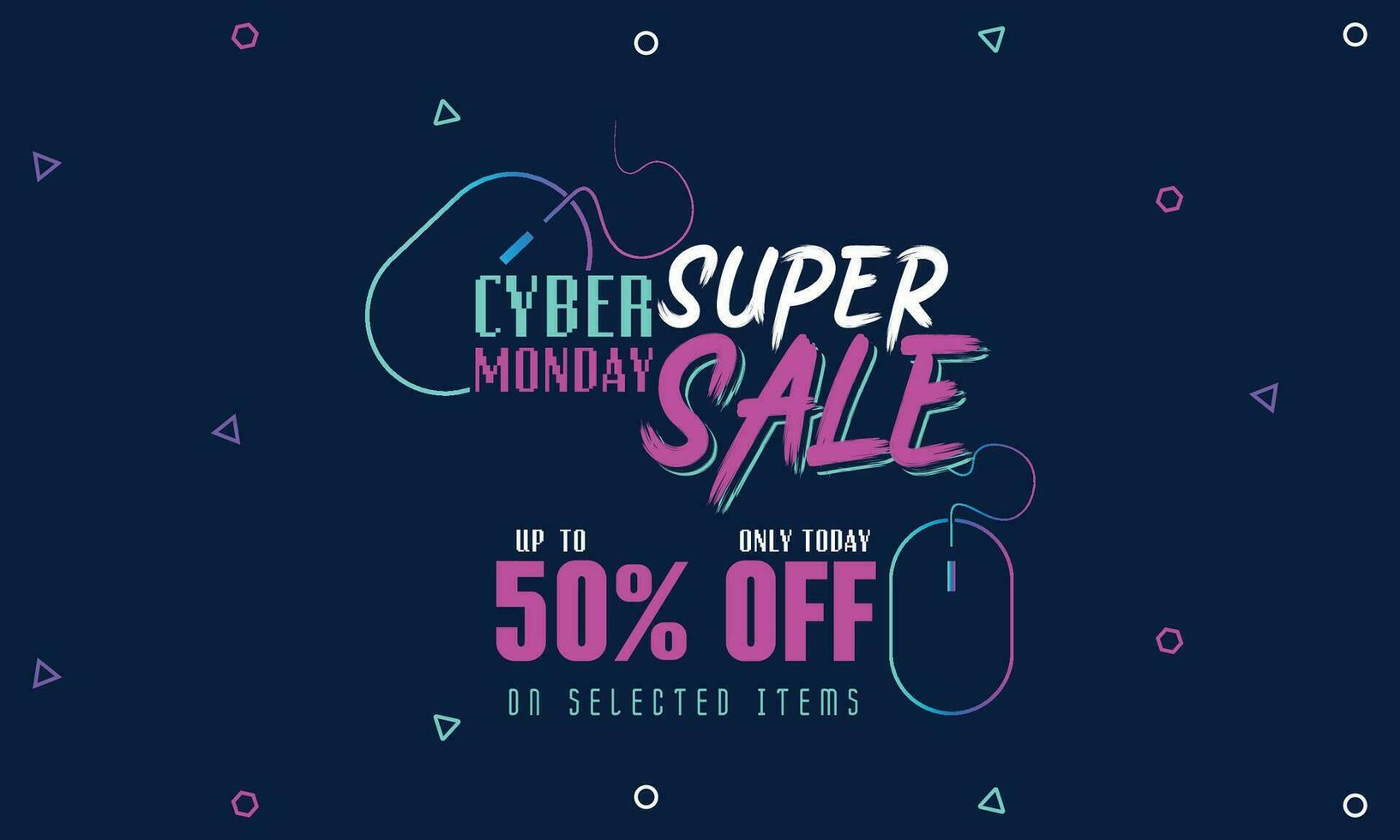 Cyber Monday Colorful Neon Style Super Sale Web Banner. Cyber Monday Sale Special Offer Social Media Post Design. Business, Promotion, and Advertising Vector Template. Seasonal Offers Mega Big Sale