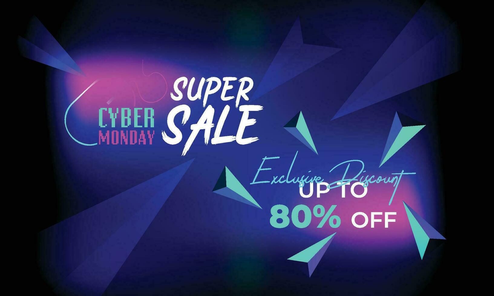 Cyber Monday Colorful Neon Style Super Sale Web Banner. Cyber Monday Sale Special Offer Social Media Post Design. Business, Promotion, and Advertising Vector Template. Seasonal Offers Mega Big Sale