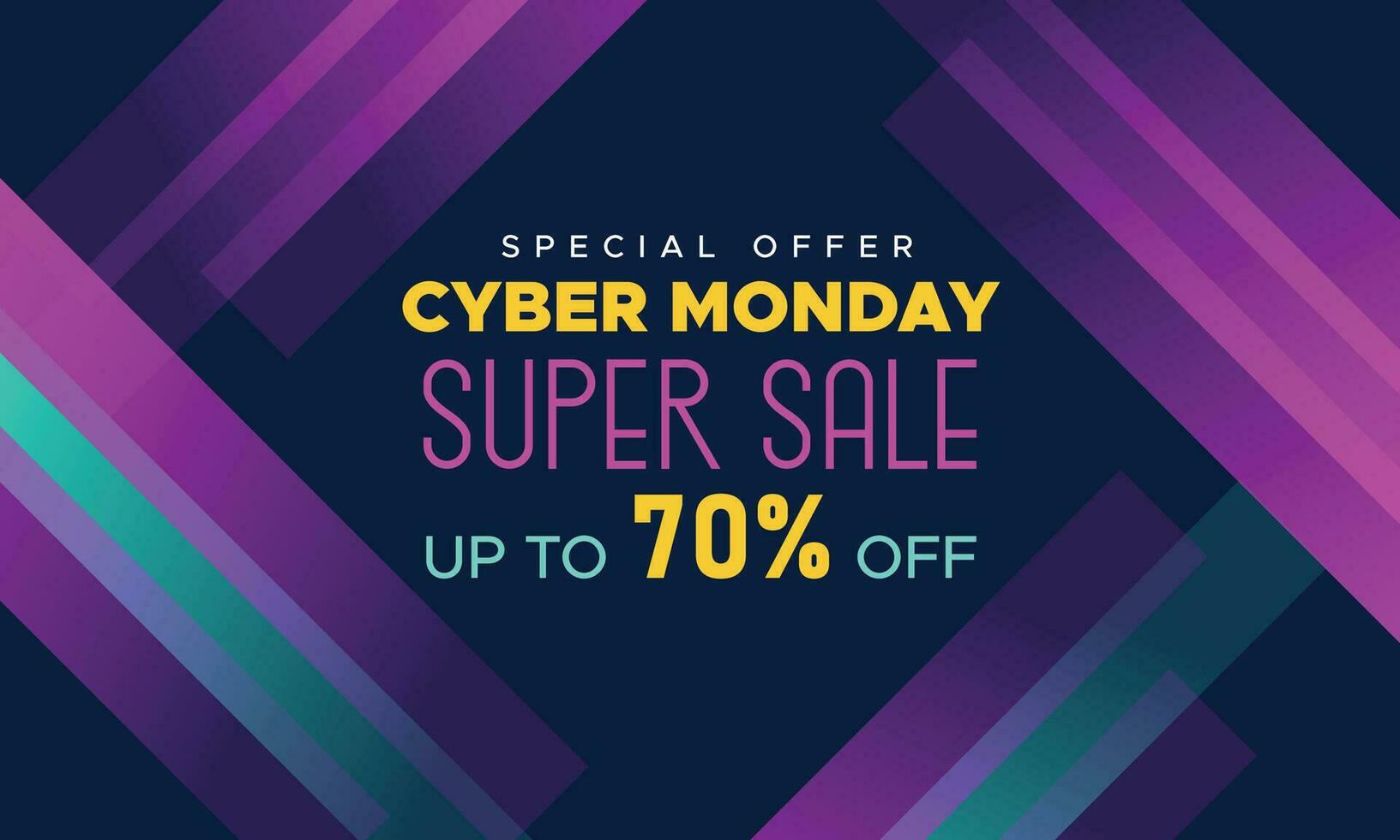 Cyber Monday Colorful Neon Style Super Sale Web Banner. Cyber Monday Sale Special Offer Social Media Post Design. Business, Promotion, and Advertising Vector Template. Seasonal Offers Mega Big Sale