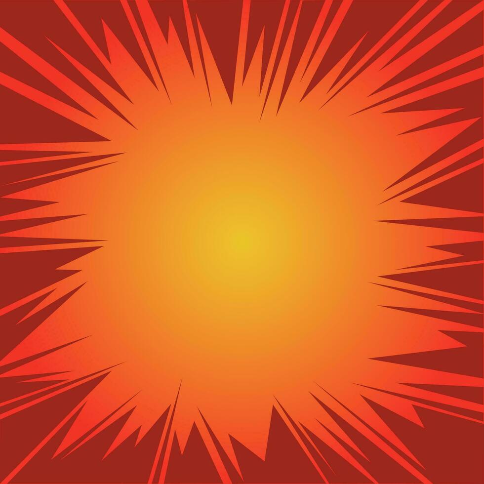 Pop art comic book strip cover design radial orange background. vector