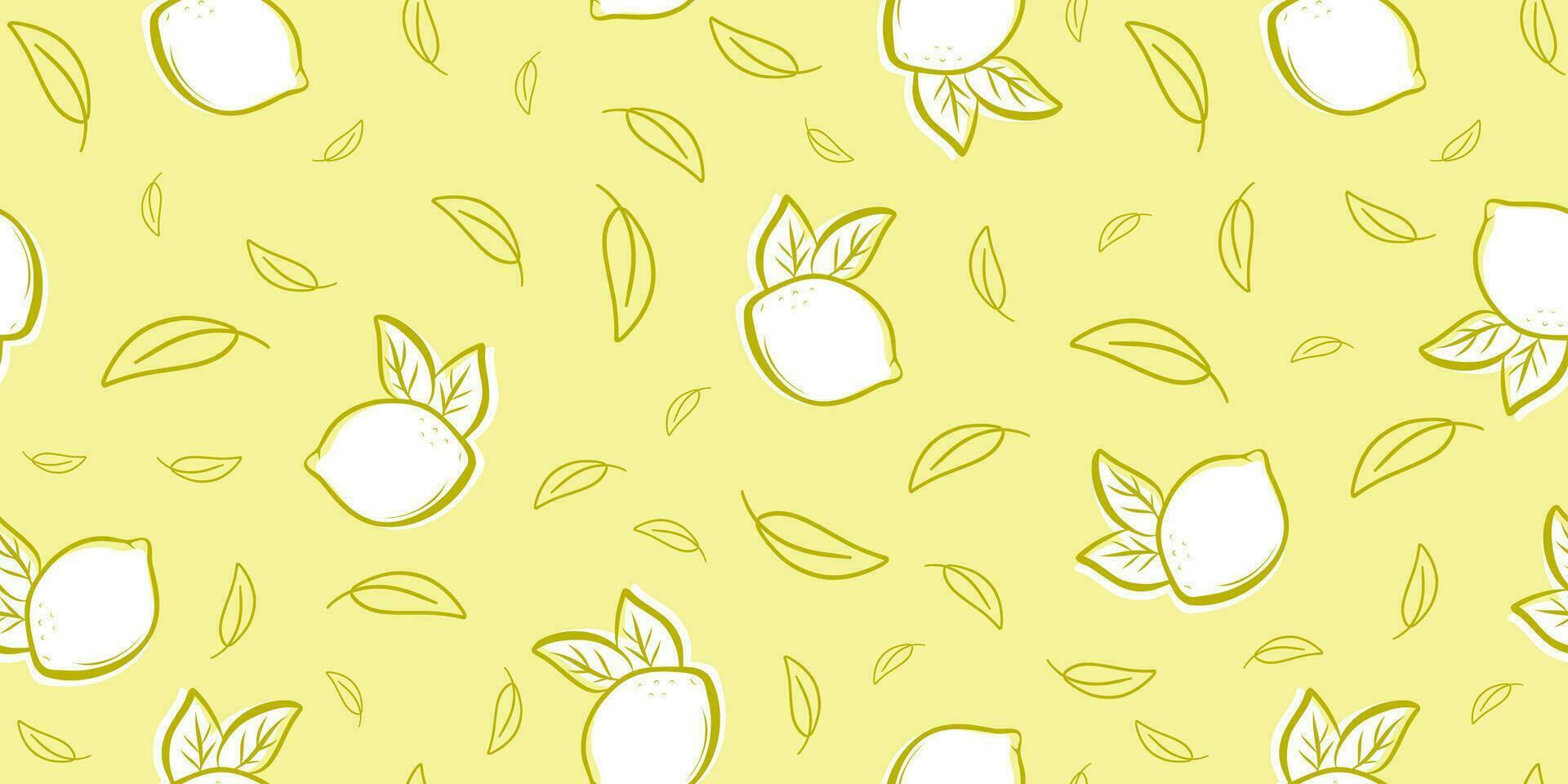 Seamless bright  yellow pattern with delicious lemons drawn with one line and flat background for fabric, drawing labels, print on t-shirt, wallpaper of children's room, fruit background. vector