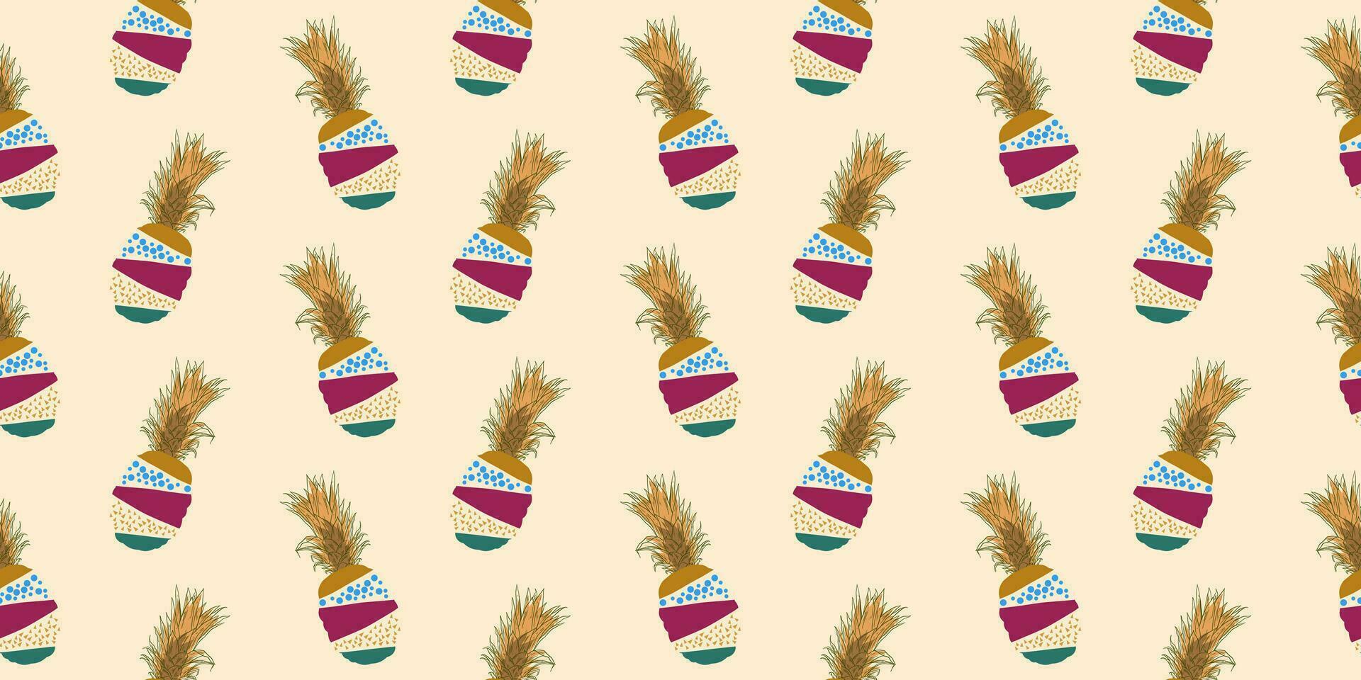 unique abstract summer pineapple fruits seamless pattern background vector