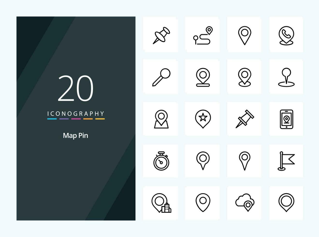 20 Map Pin Outline icon for presentation vector