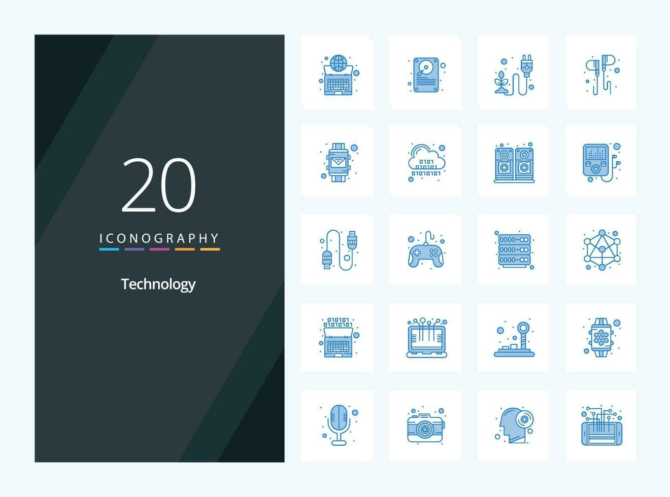 icono de color azul de 20 tecnologías para la presentación vector