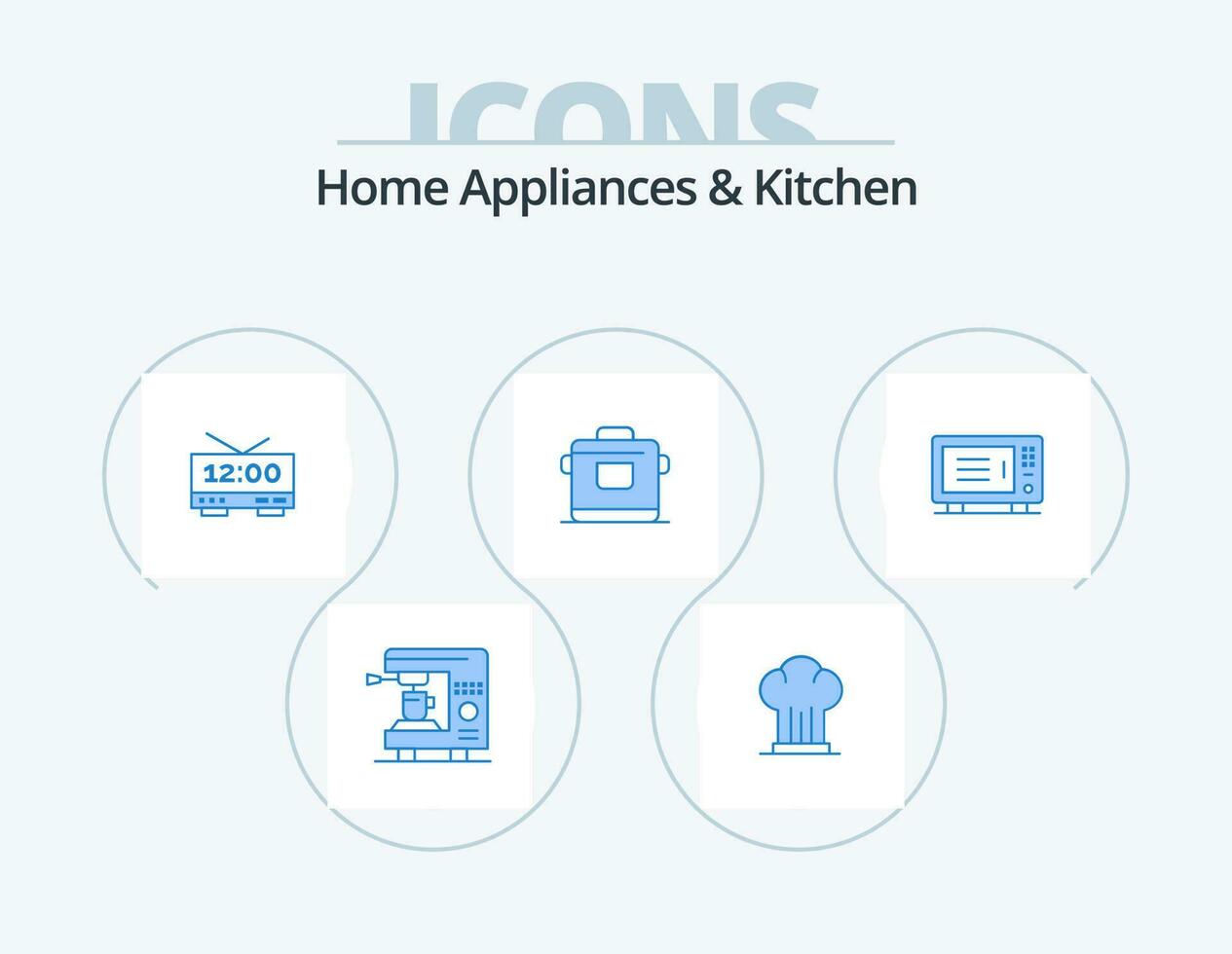 Home Appliances And Kitchen Blue Icon Pack 5 Icon Design. electric. rice. restaurant. kitchen. machine vector