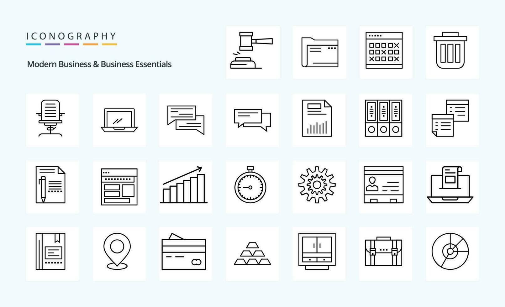25 Modern Business And Business Essentials Line icon pack vector