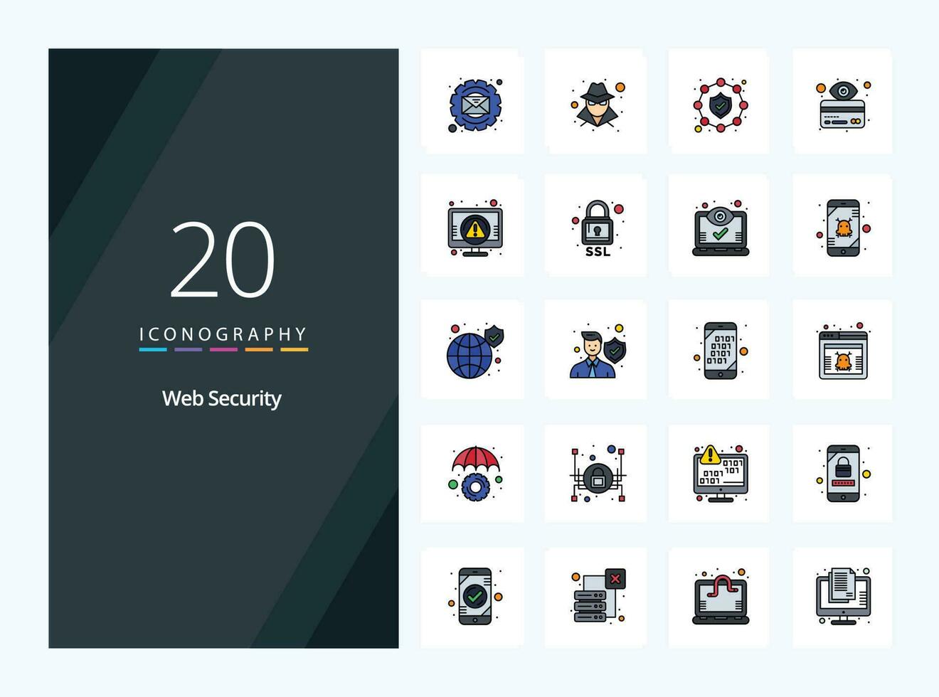 20 Web Security line Filled icon for presentation vector