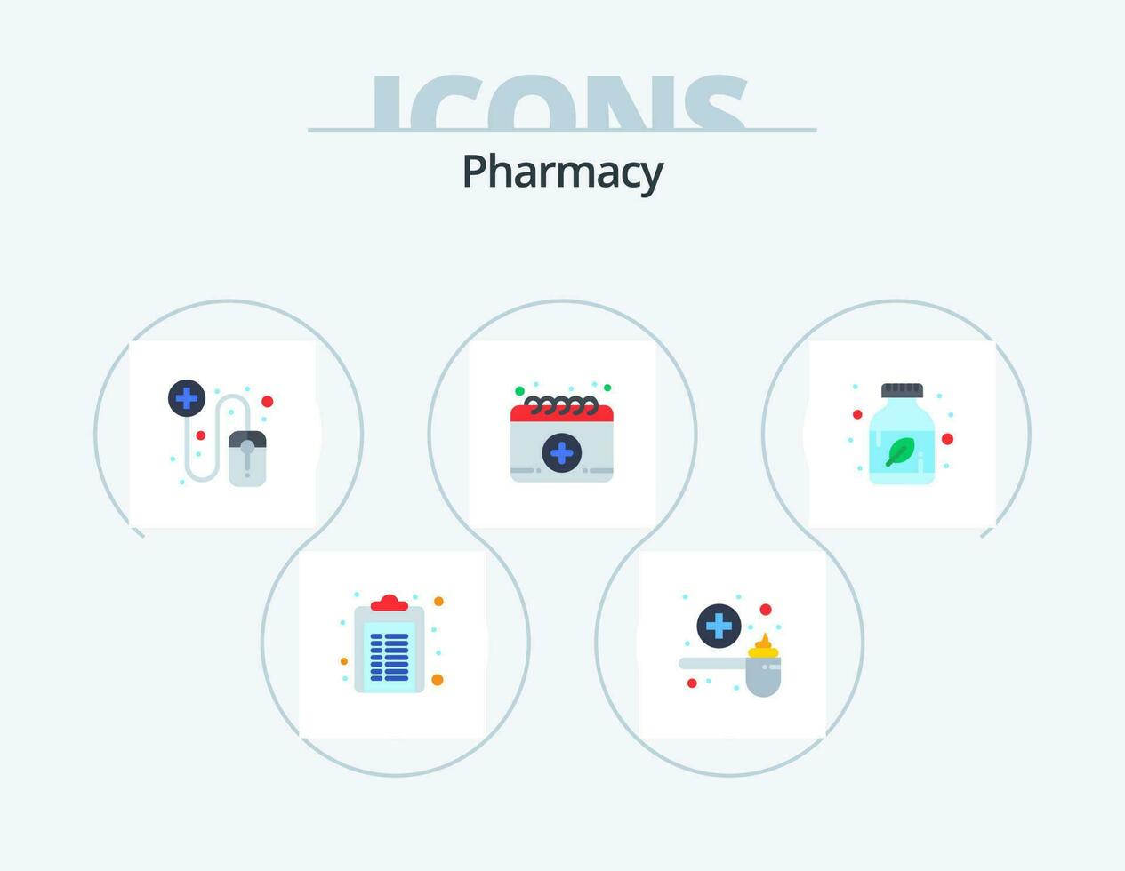 Pharmacy Flat Icon Pack 5 Icon Design. herbal. ayurvedic pills. scoop. medical. appointment vector