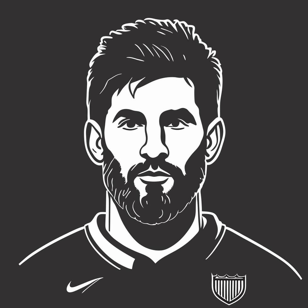 black background messi mascot, vector illustration line art