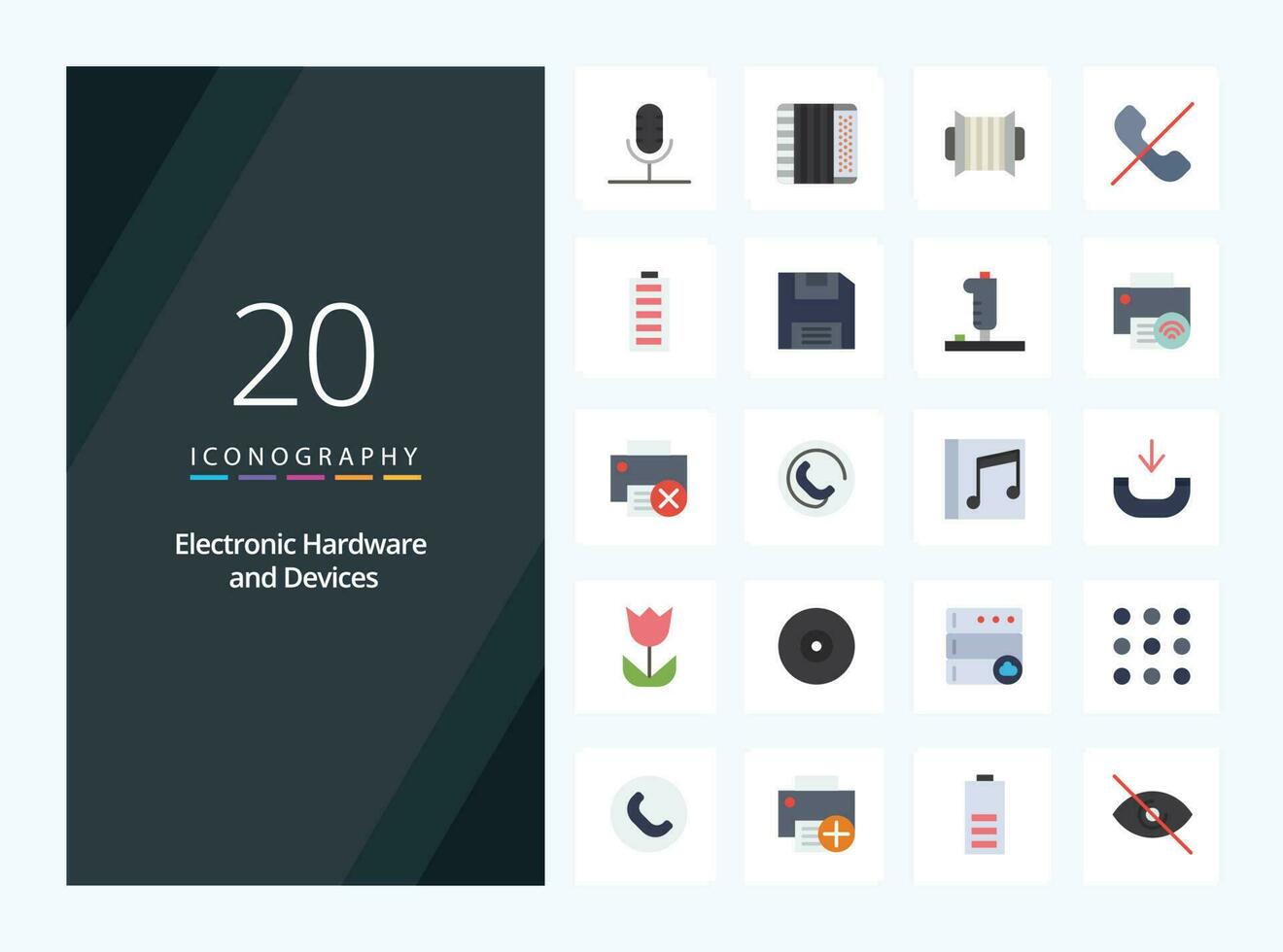 20 Devices Flat Color icon for presentation vector