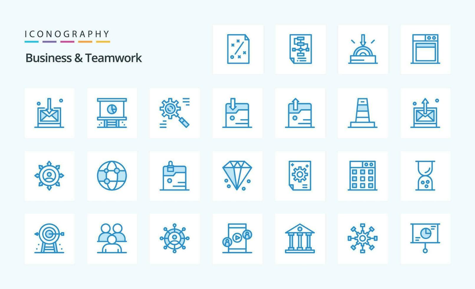 paquete de 25 iconos azules de negocios y trabajo en equipo vector