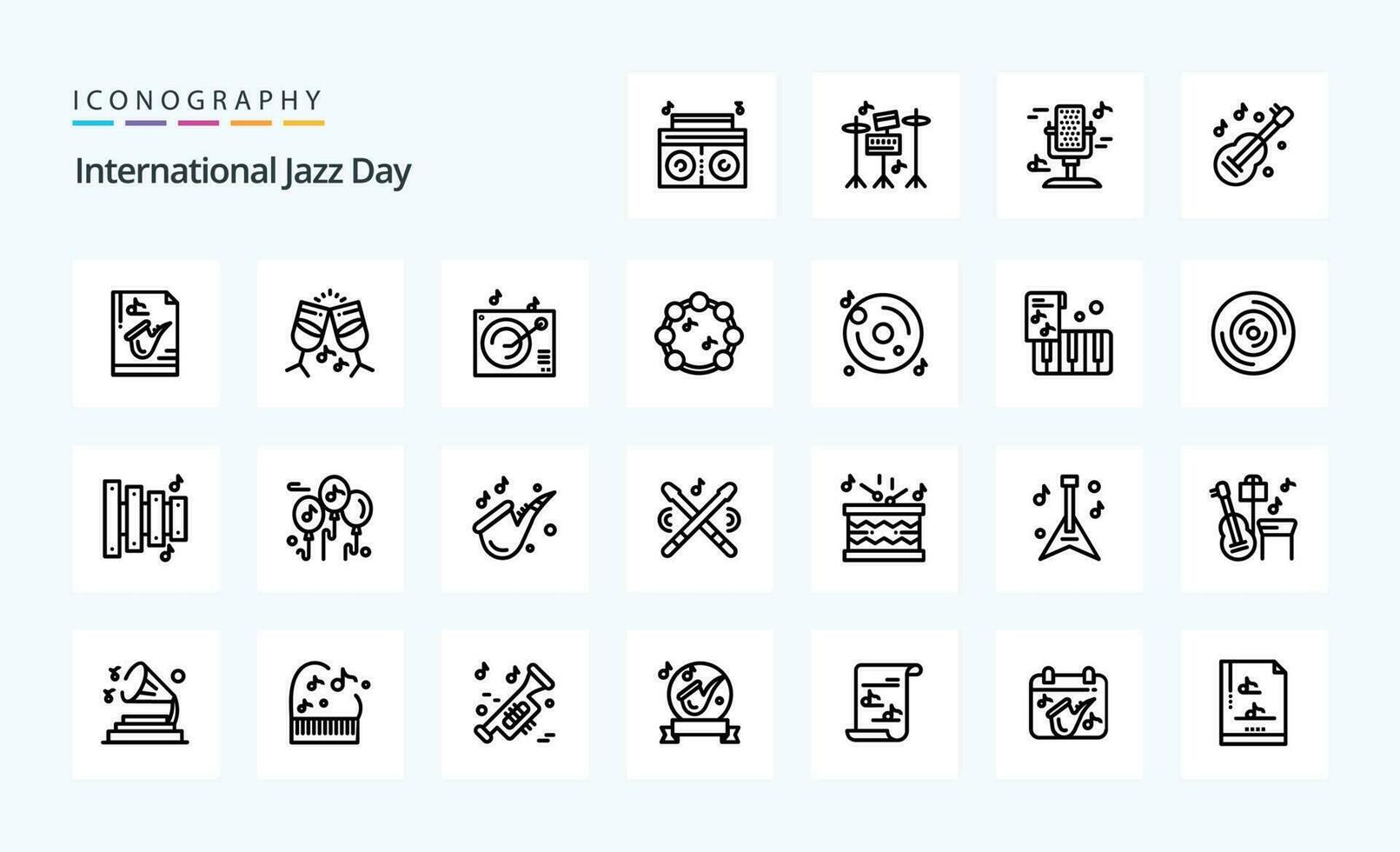 25 internacional jazz día línea icono paquete vector