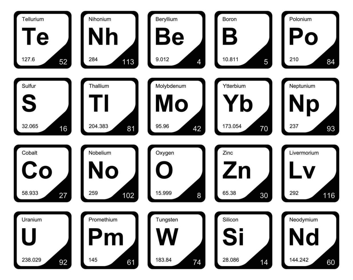 diseño de paquete de iconos de 20 tablas preiodicas de los elementos vector