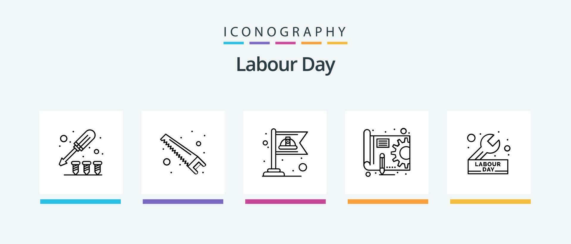 Labour Day Line 5 Icon Pack Including labour. jacket. gear. cutter. saw. Creative Icons Design vector