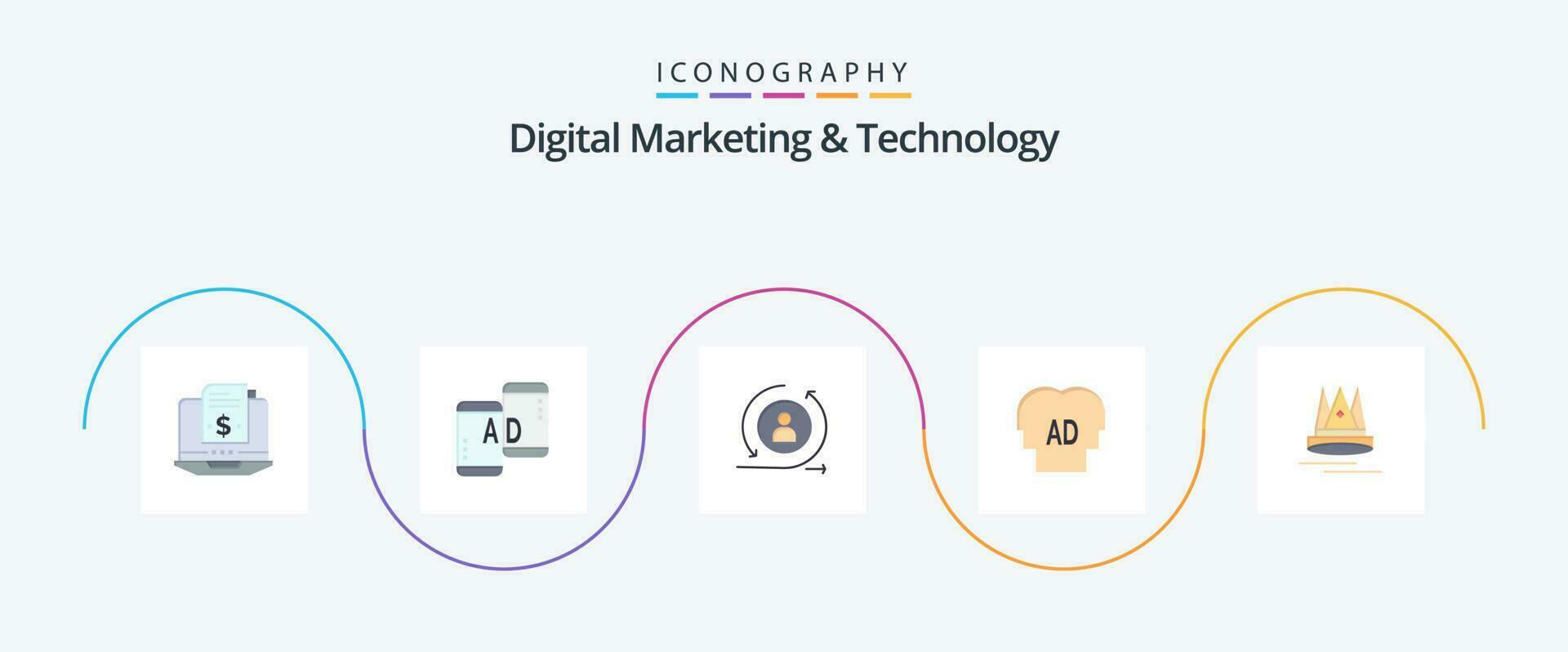 Digital Marketing And Technology Flat 5 Icon Pack Including content. brian. returning. ab . elementary vector