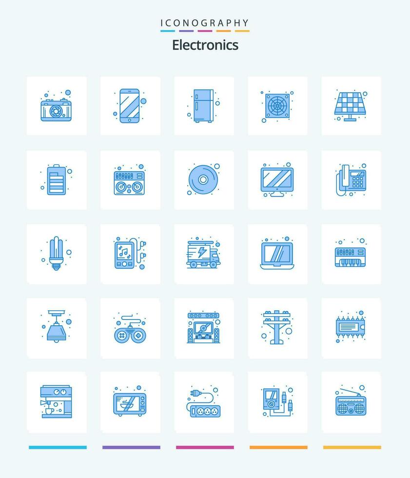 Creative Electronics 25 Blue icon pack  Such As battery. eco. electronic device. battery. cooler vector
