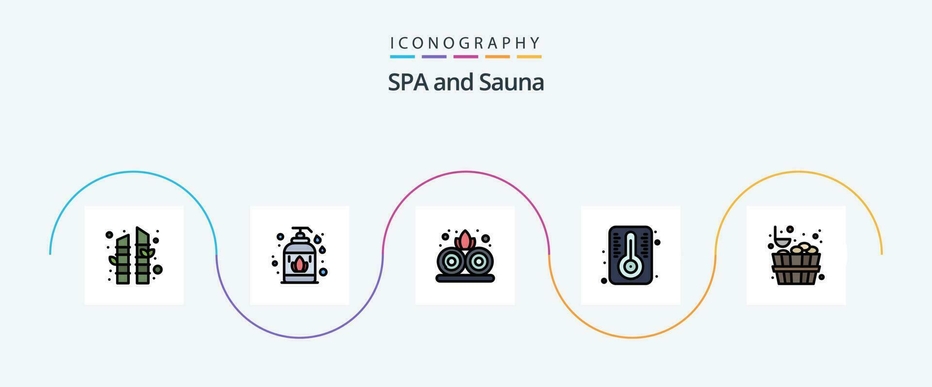 Sauna Line Filled Flat 5 Icon Pack Including . plant. stone. bucket vector