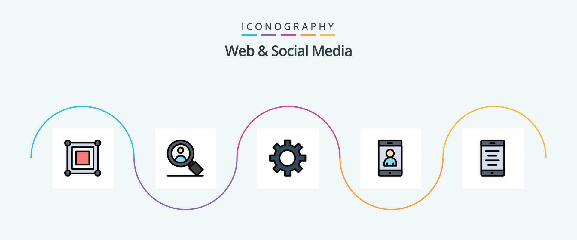 web y social medios de comunicación línea lleno plano 5 5 icono paquete incluso . celúla. engranaje. texto. usuario vector