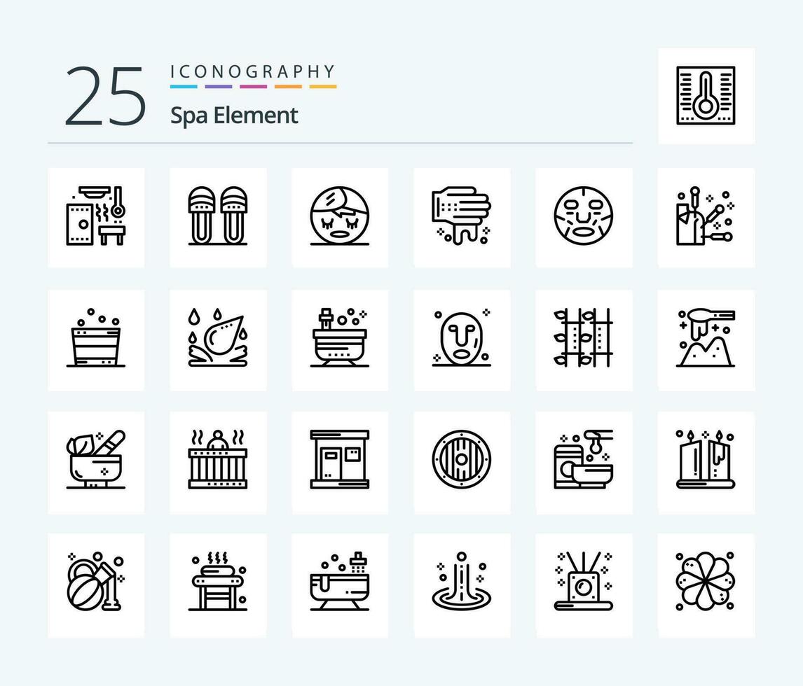 Spa Element 25 Line icon pack including mask. cosmetics. spa. beauty. washing vector