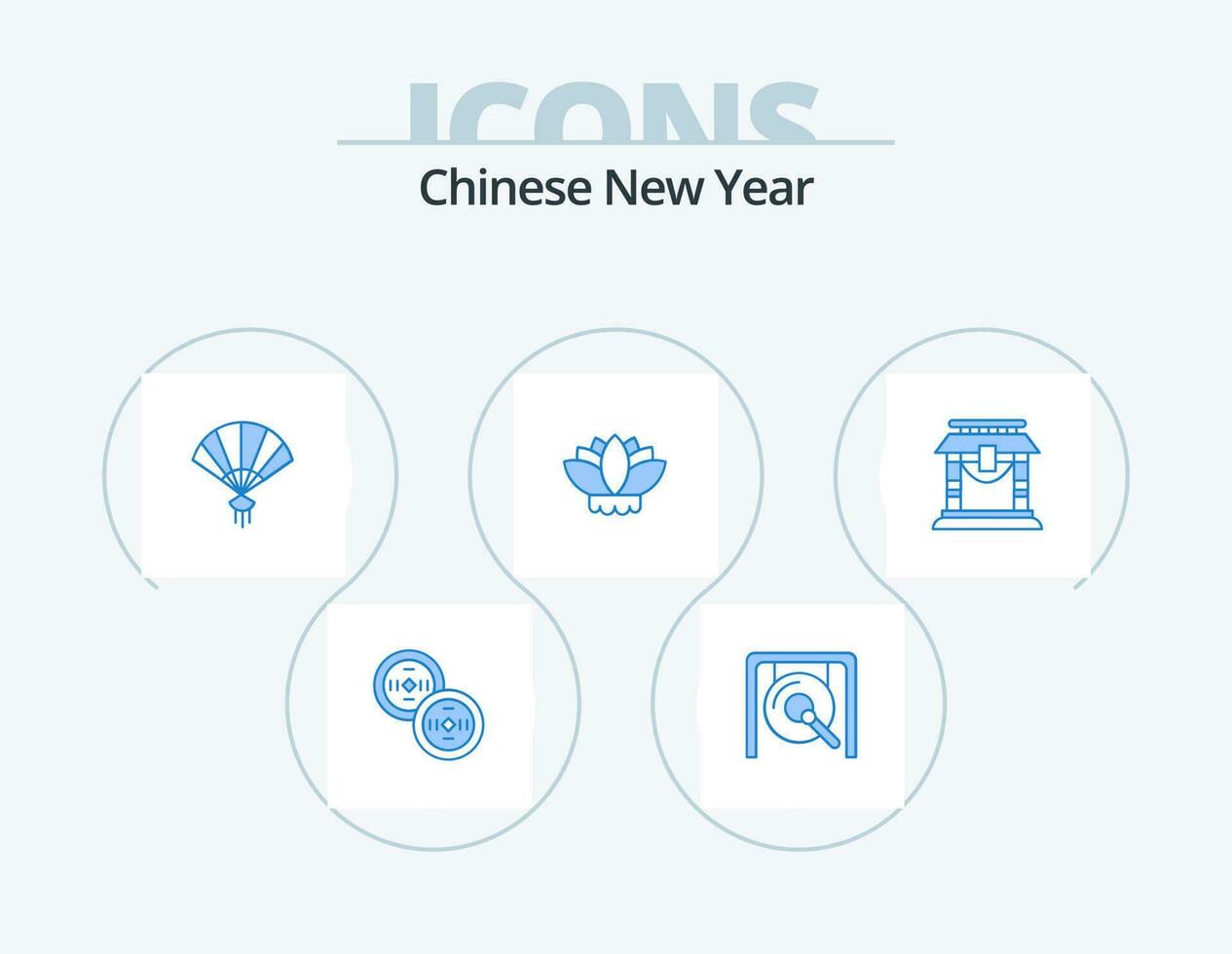 chino nuevo año azul icono paquete 5 5 icono diseño. chino. puente. mano. puerta. China vector