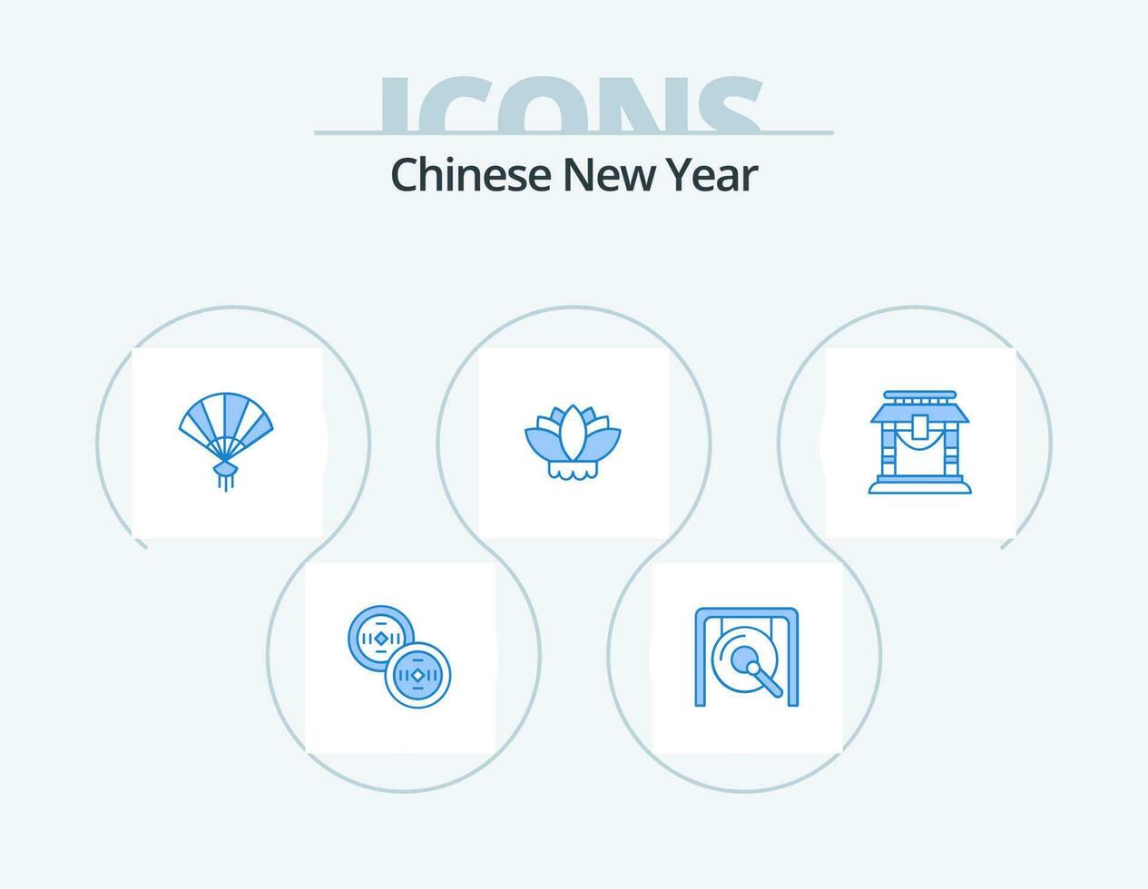 Chinese New Year Blue Icon Pack 5 Icon Design. chinese. bridge. hand. door. china vector