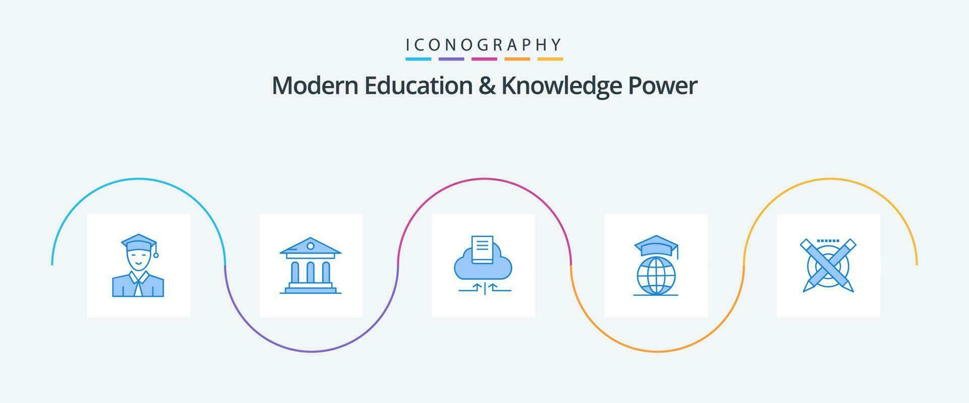 Modern Education And Knowledge Power Blue 5 Icon Pack Including education. graduation. cloud. online. globe vector