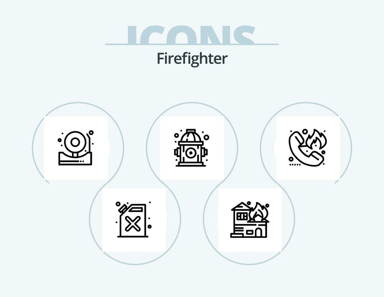 Firefighter Line Icon Pack 5 Icon Design. . water hose. house. water. fire hose vector