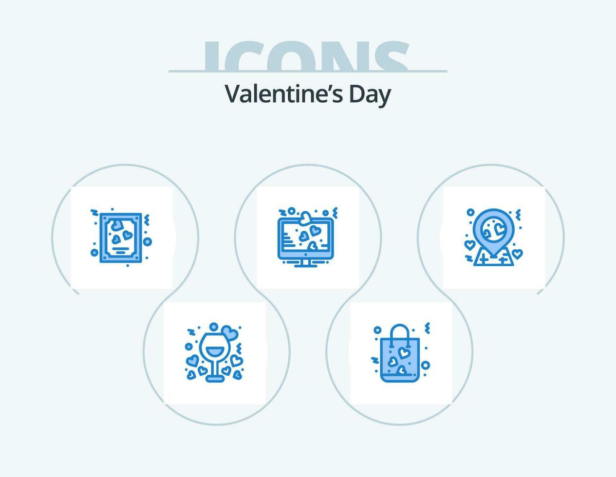 Valentines Day Blue Icon Pack 5 Icon Design. love sign. lcd. shopping. heart. valentines vector