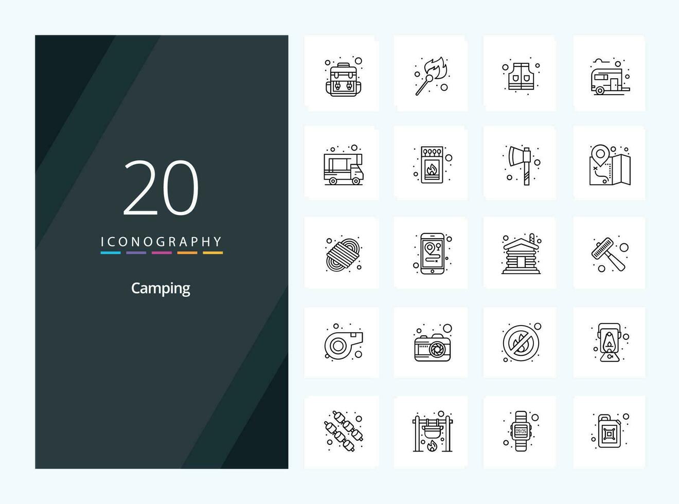 20 Camping Outline icon for presentation vector