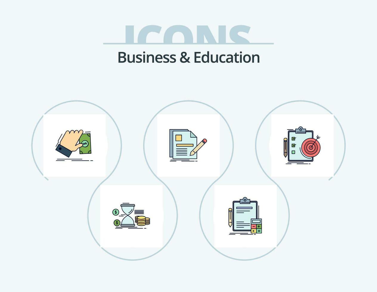 Business And Education Line Filled Icon Pack 5 Icon Design. customer. support. group. achievement. analytics vector