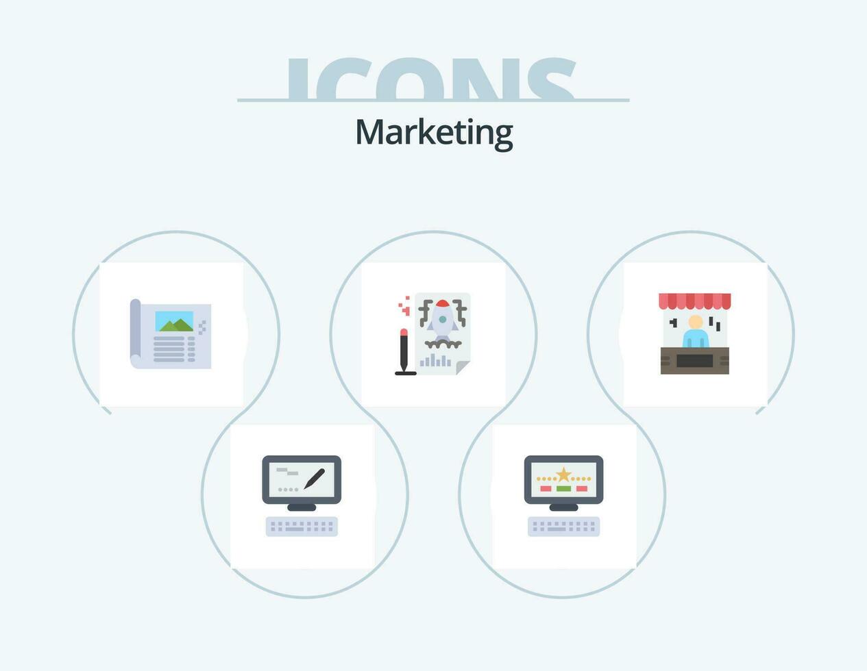 márketing plano icono paquete 5 5 icono diseño. comercio electrónico publicidad. plan. archivo. lápiz vector