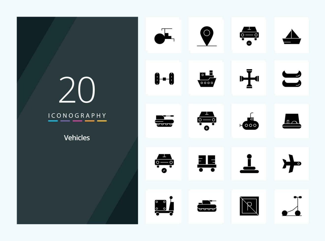20 Vehicles Solid Glyph icon for presentation vector