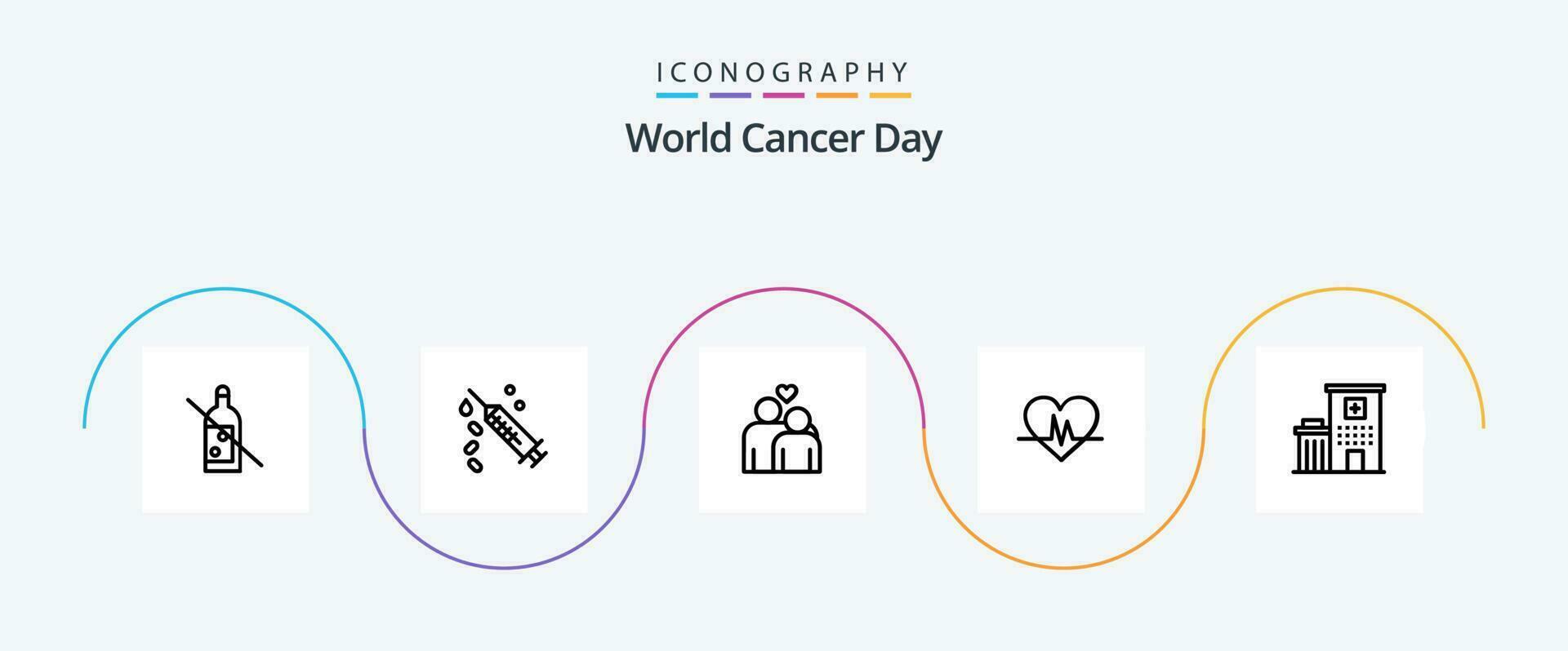 World Cancer Day Line 5 Icon Pack Including heart. love. syringe. couple . cancer vector