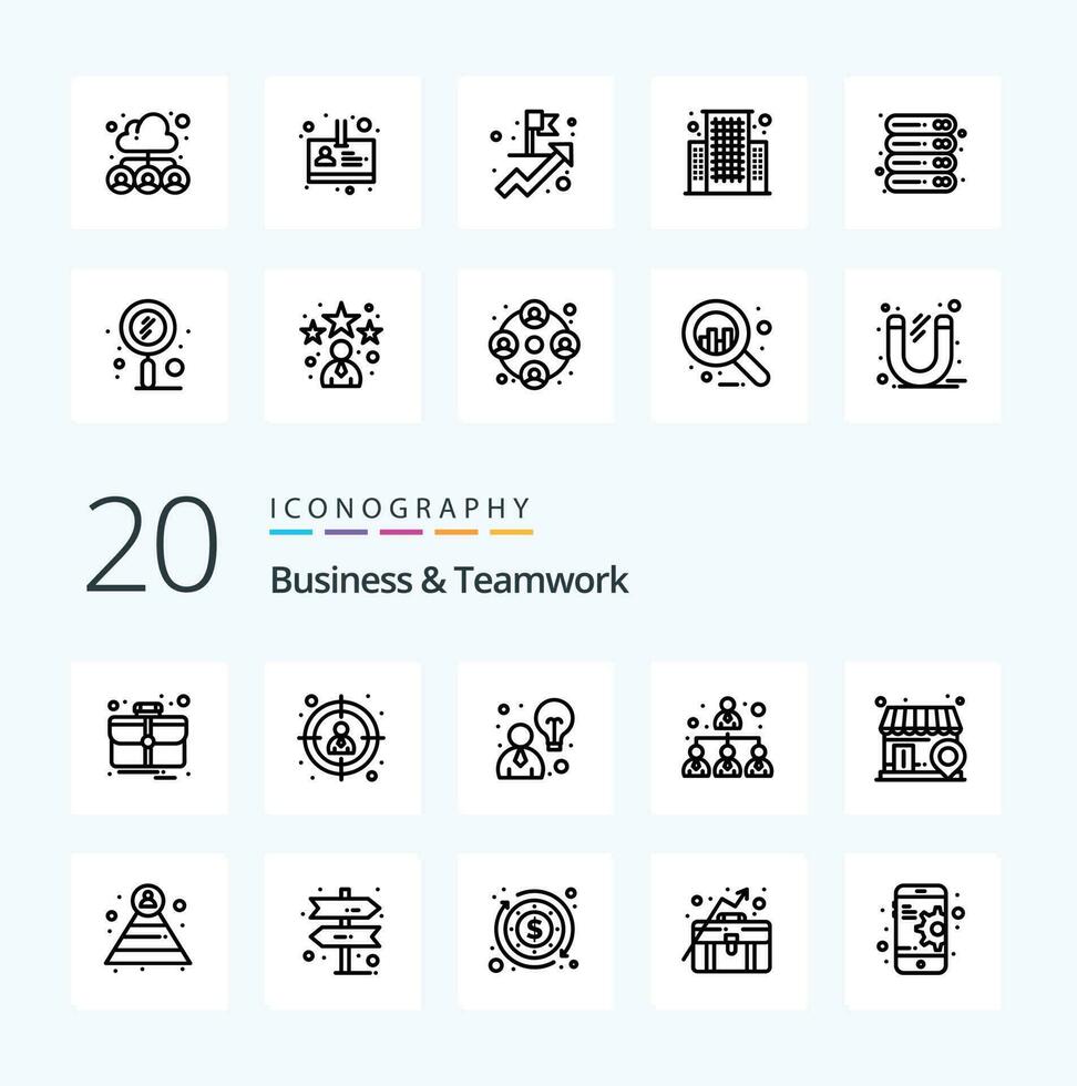 20 Business And Teamwork Line icon Pack like structure career strategy search business vector