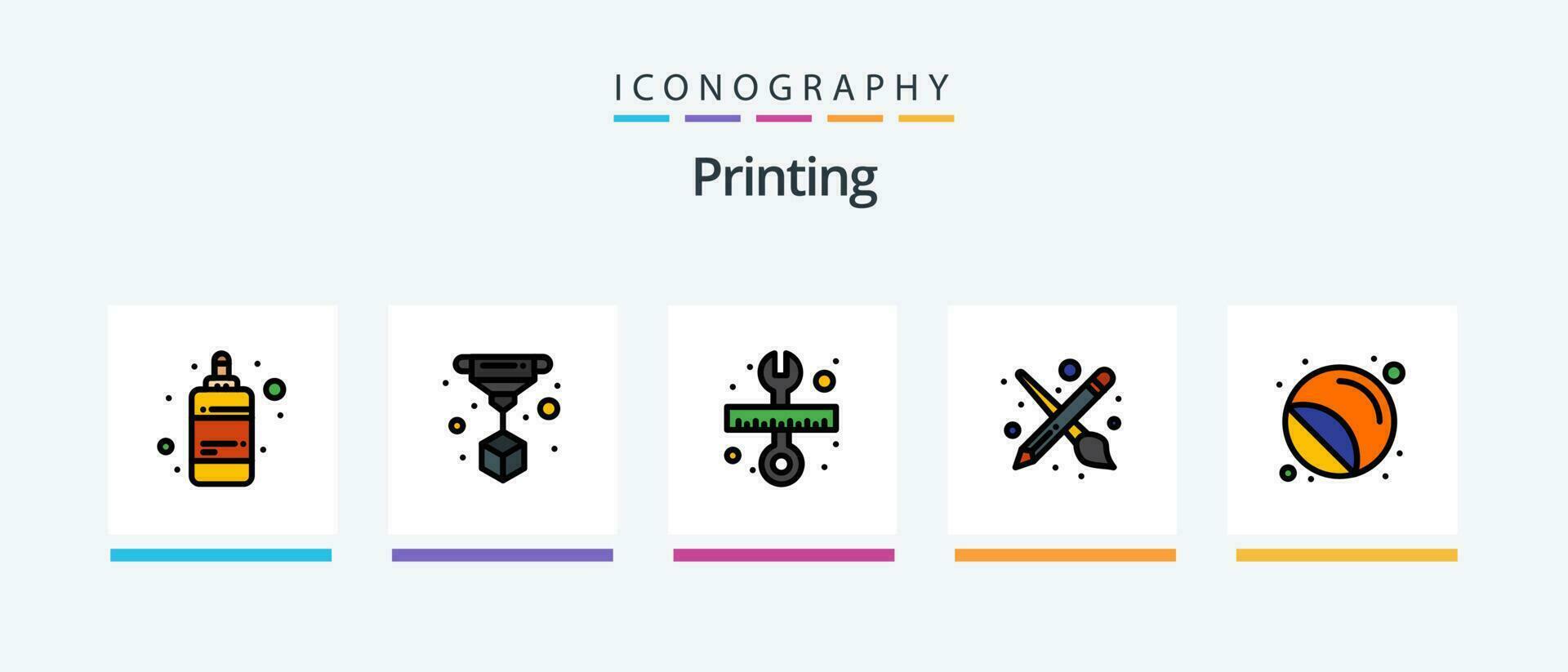 Printing Line Filled 5 Icon Pack Including print. d printing. catalogue. sketch. printing. Creative Icons Design vector