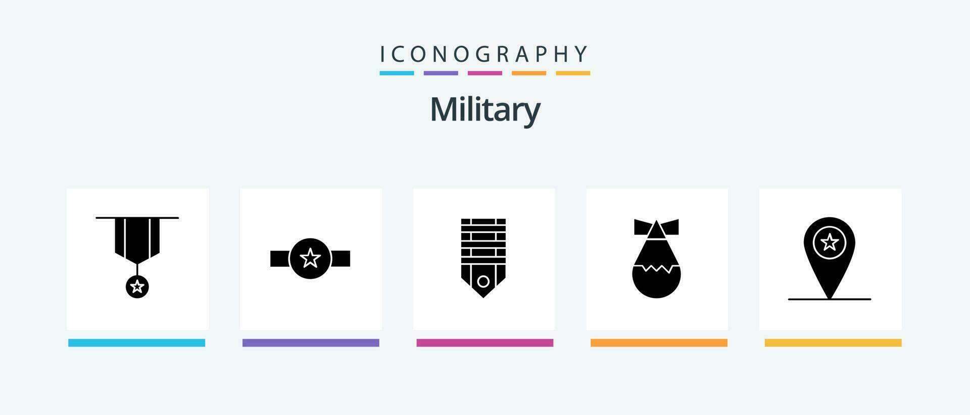 militar glifo 5 5 icono paquete incluso arma. bomba. rango. etiqueta. rango. creativo íconos diseño vector