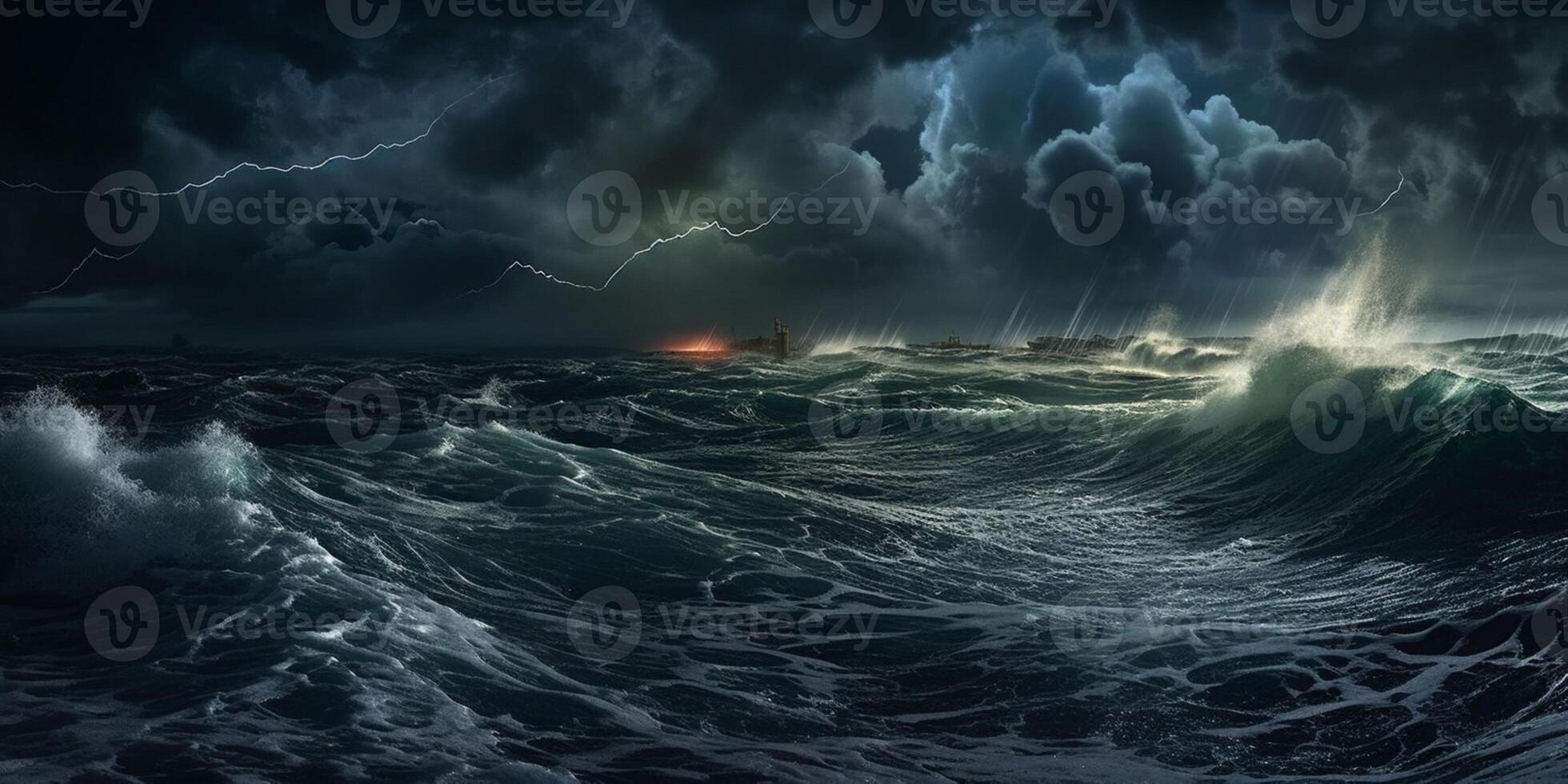 Storm in ocean with lighting natural disaster phenomenon photo