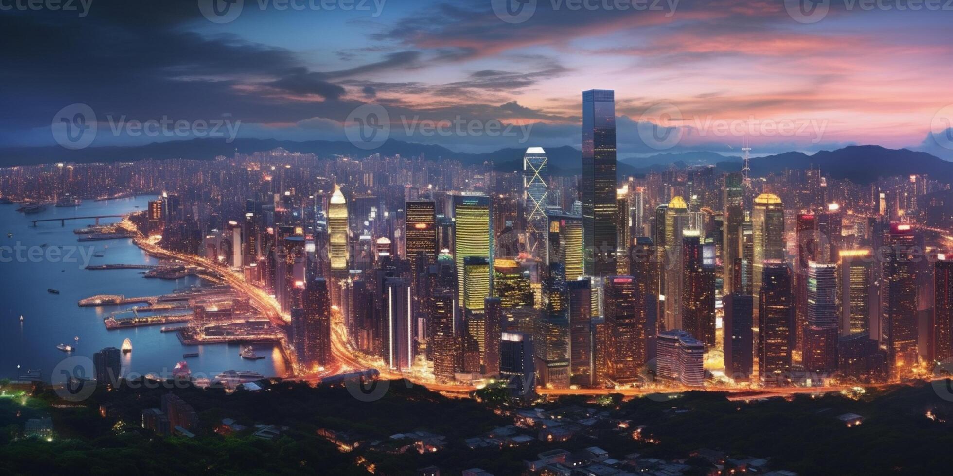 Captivating Urban City Skyline building and clouds Background. photo
