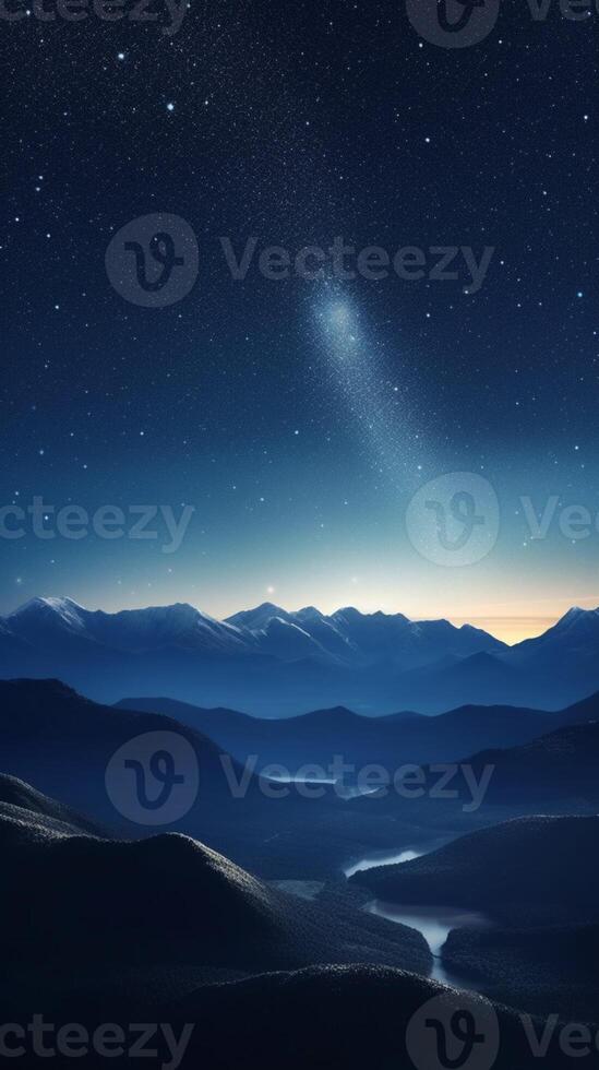 Night sky with starts and mountain background. AI Generated photo