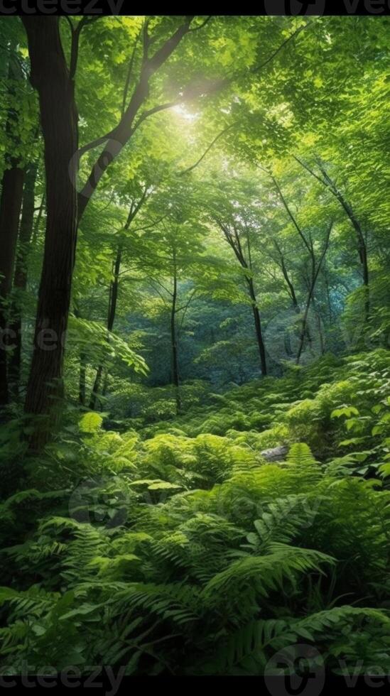 Lush green forests plant background. photo