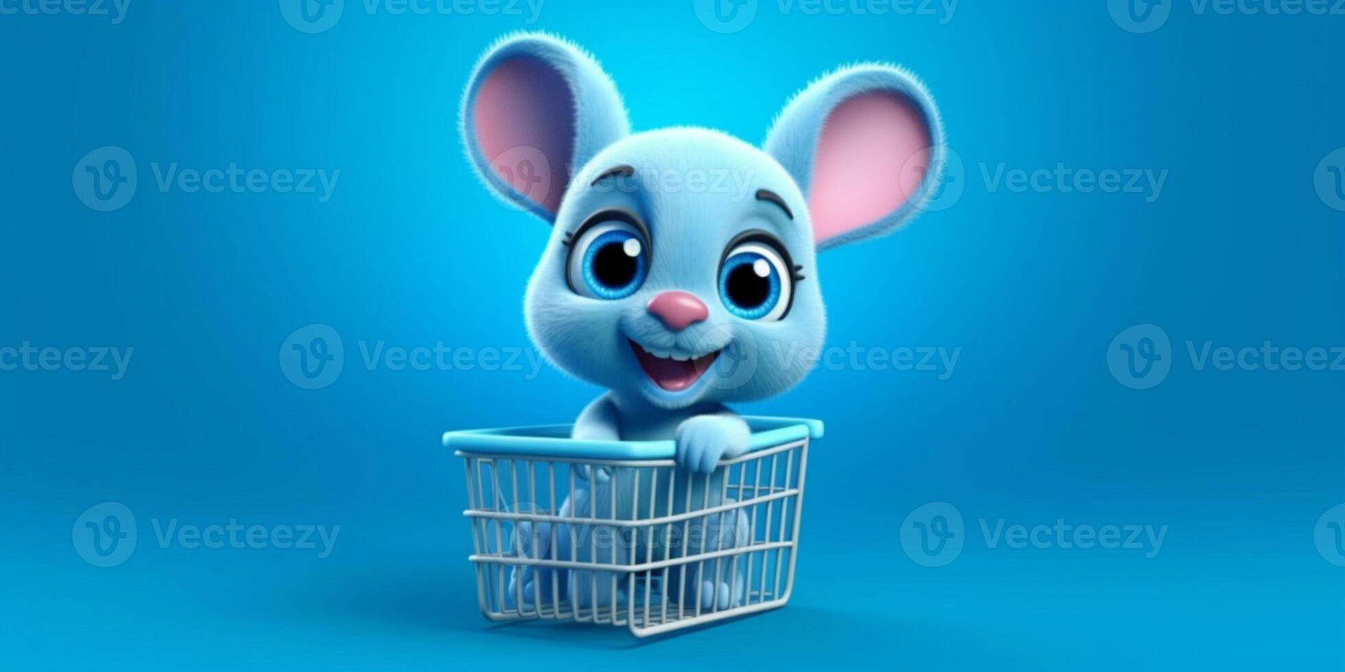 Little rabbit with basket cartoon animation, AI Generated photo