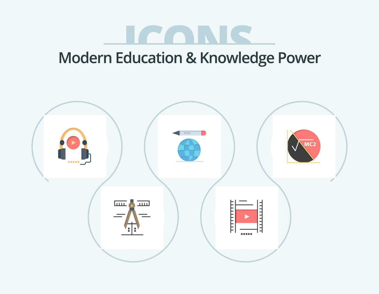 Modern Education And Knowledge Power Flat Icon Pack 5 Icon Design. math formula. math . language. pencil. world vector