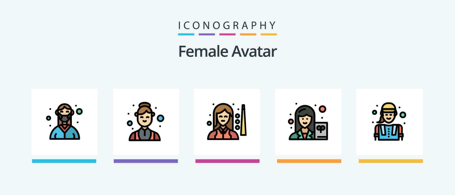 hembra avatar línea lleno 5 5 icono paquete incluso perfil. bailarín. mujer. avatar. femenino. creativo íconos diseño vector
