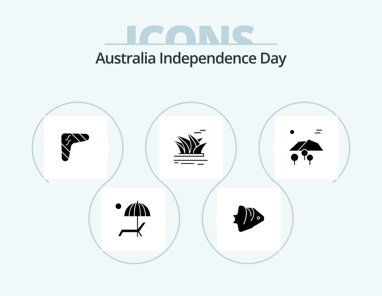 Australia independencia día glifo icono paquete 5 5 icono diseño. cultura. arma. enseñanza. viajar. bumerang vector