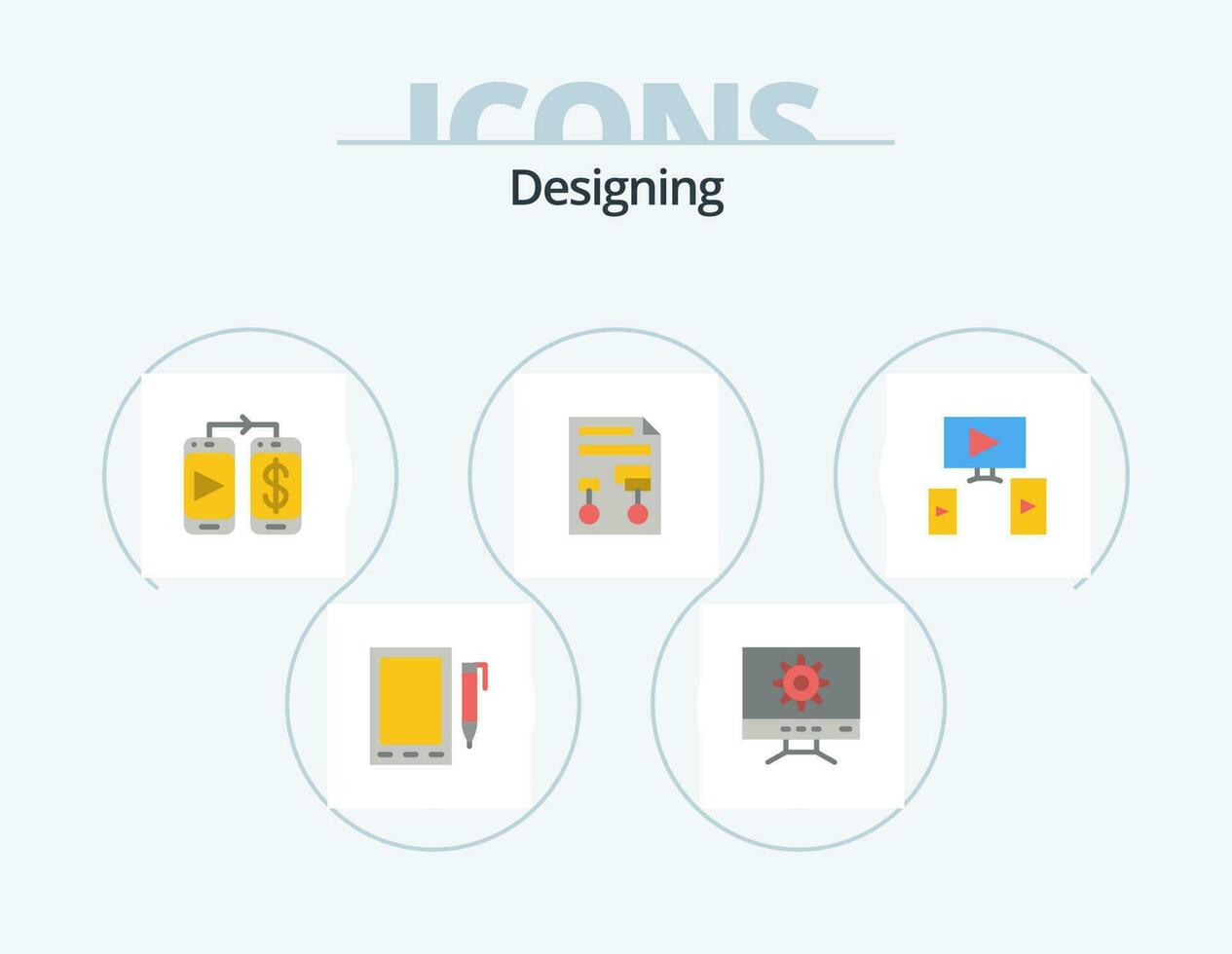diseño plano icono paquete 5 5 icono diseño. diseño. computadora. dólar. documento. proceso vector
