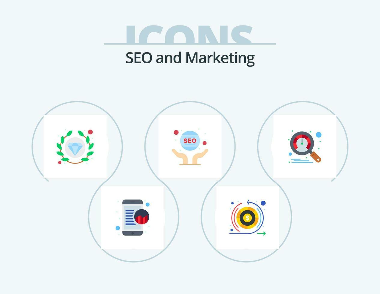 Seo Flat Icon Pack 5 Icon Design. performance. webmaster. premium. seo. hand vector
