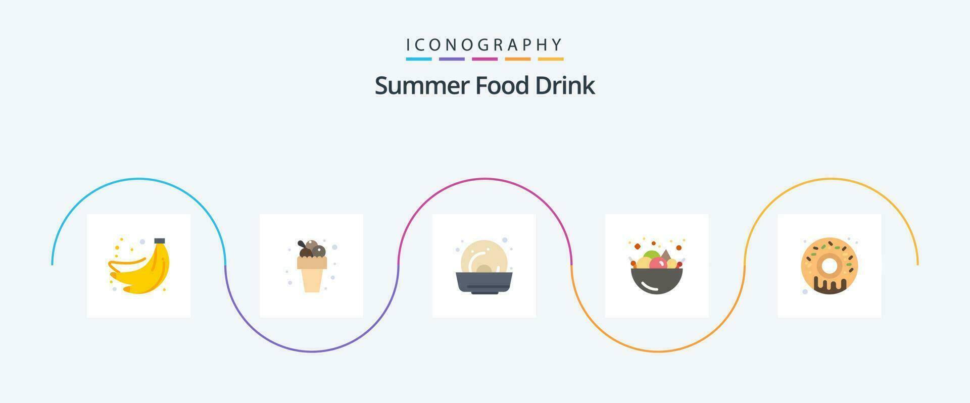 Summer Food Drink Flat 5 Icon Pack Including . sweet. mussel. food. summer vector