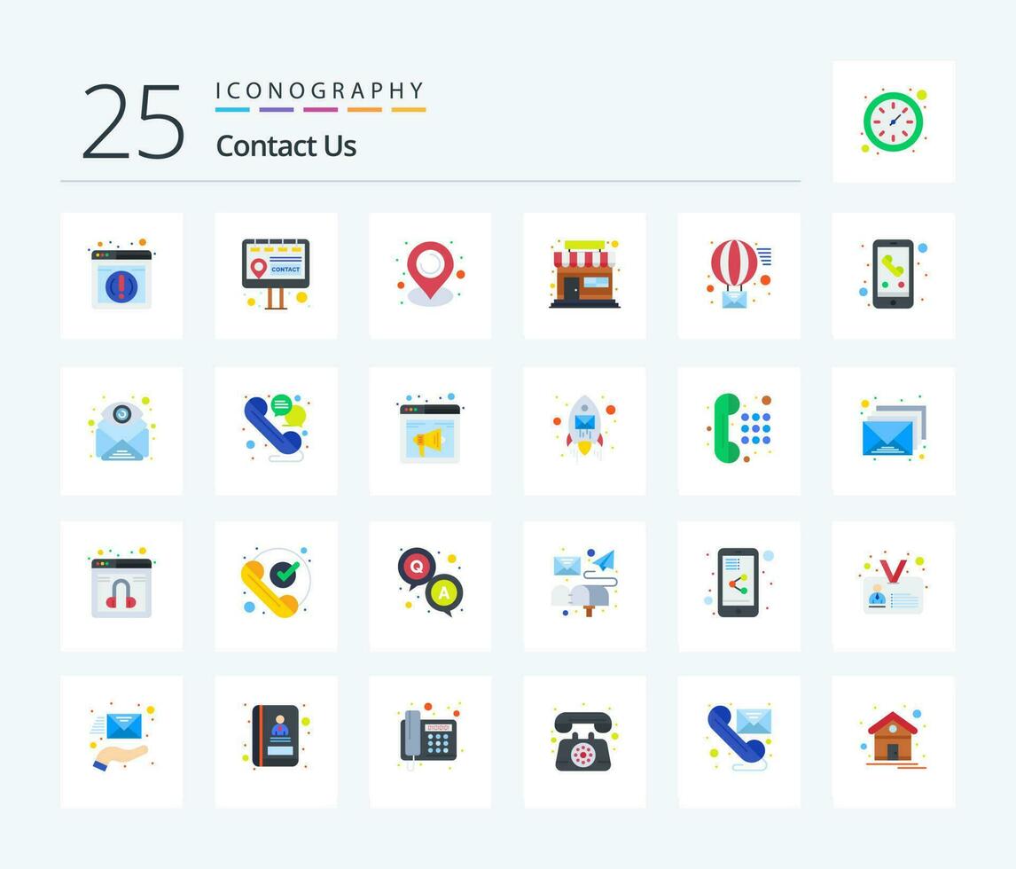 Contact Us 25 Flat Color icon pack including mobile. send. communication. receive. email vector