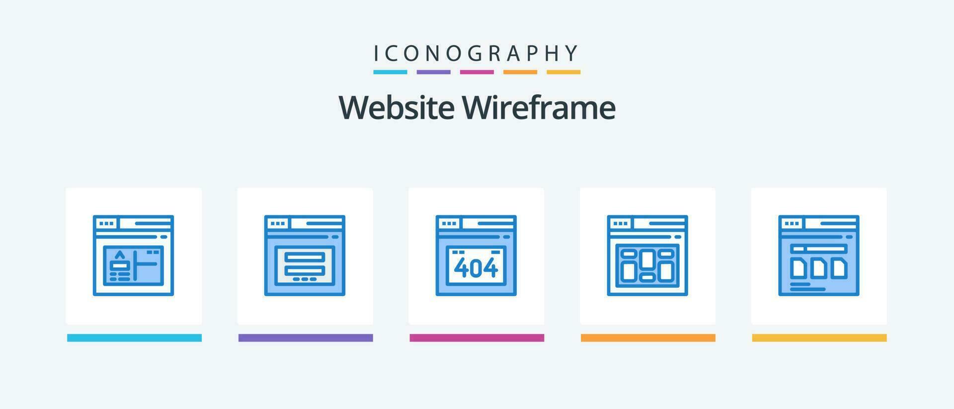 Website Wireframe Blue 5 Icon Pack Including web. page. email. page. database. Creative Icons Design vector